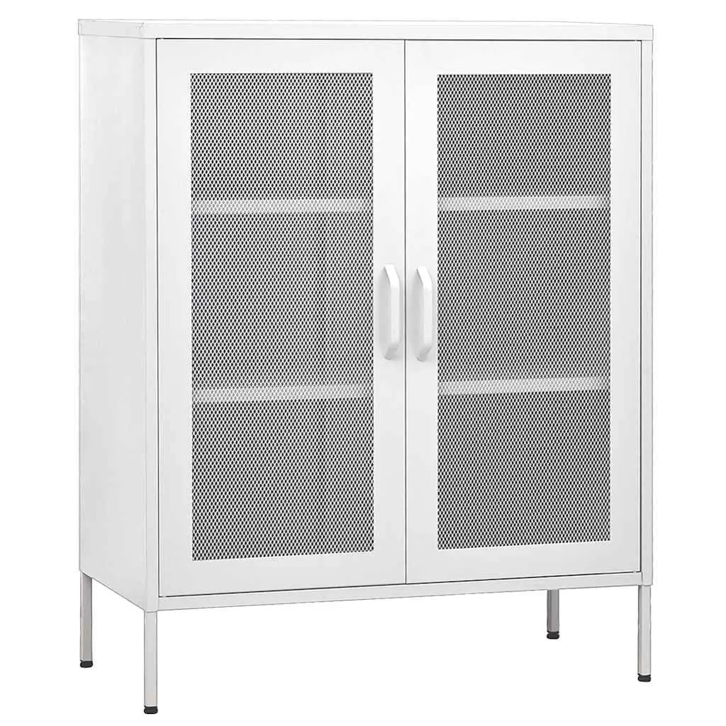 Storage Cabinet Steel Frame 80W x 35D x 101.5H cm White 2 Mesh Doors Adjustable Shelves Home Furniture