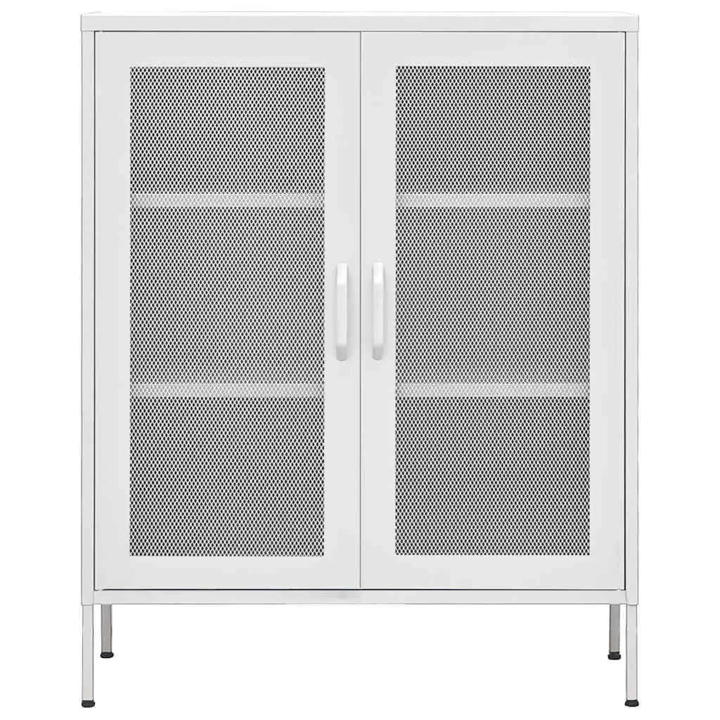 Storage Cabinet Steel Frame 80W x 35D x 101.5H cm White 2 Mesh Doors Adjustable Shelves Home Furniture