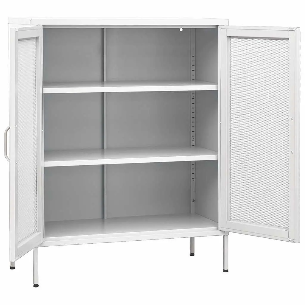 Storage Cabinet Steel Frame 80W x 35D x 101.5H cm White 2 Mesh Doors Adjustable Shelves Home Furniture
