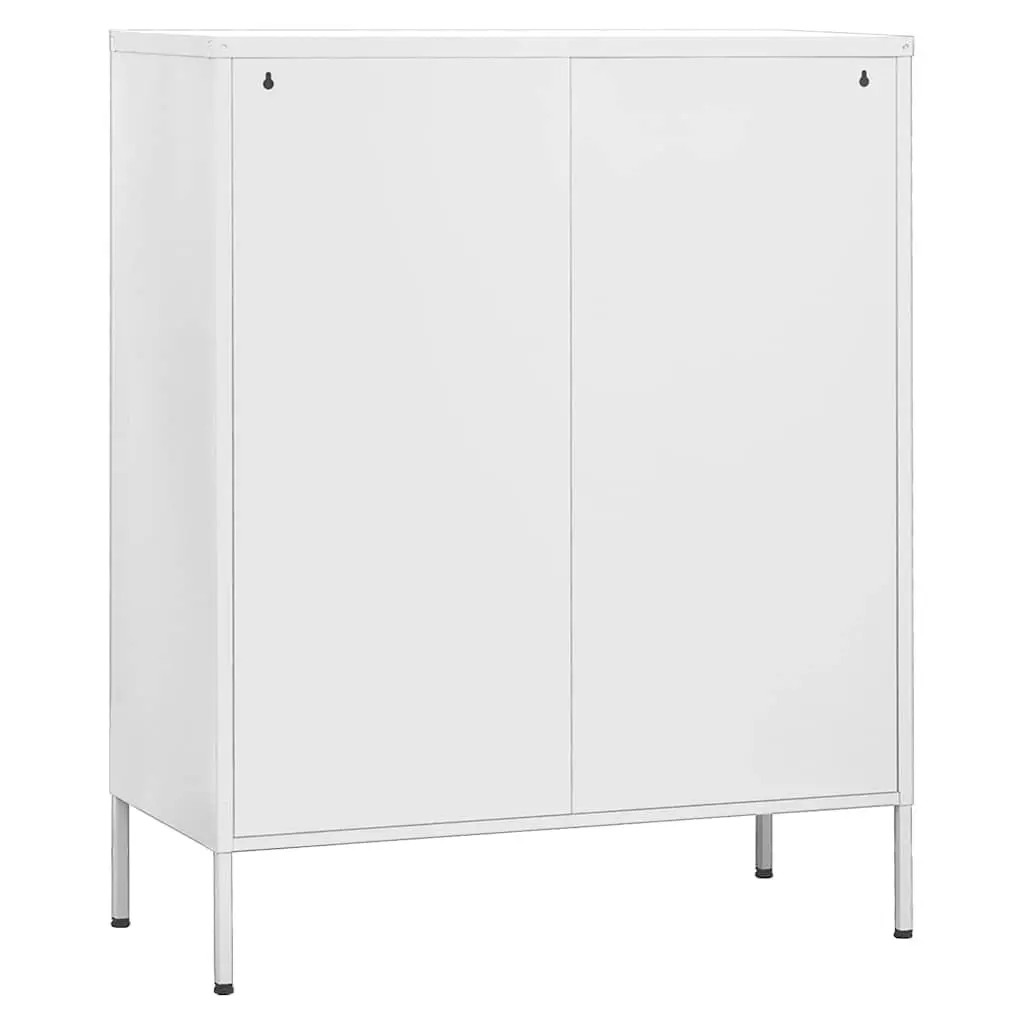 Storage Cabinet Steel Frame 80W x 35D x 101.5H cm White 2 Mesh Doors Adjustable Shelves Home Furniture