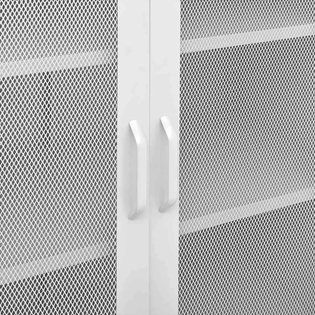 Storage Cabinet Steel Frame 80W x 35D x 101.5H cm White 2 Mesh Doors Adjustable Shelves Home Furniture