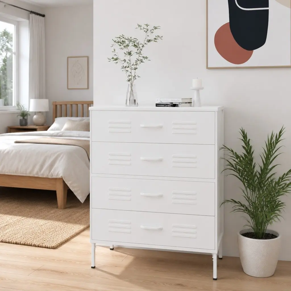 Chest of Drawers Steel White 80 x 35 x 101.5 cm