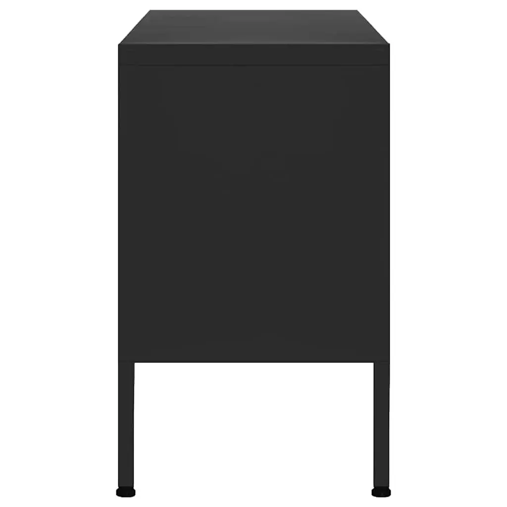 TV Cabinet Steel 105 x 35 x 50 cm Black Storage Unit with Doors Shelves Living Room Furniture Stand