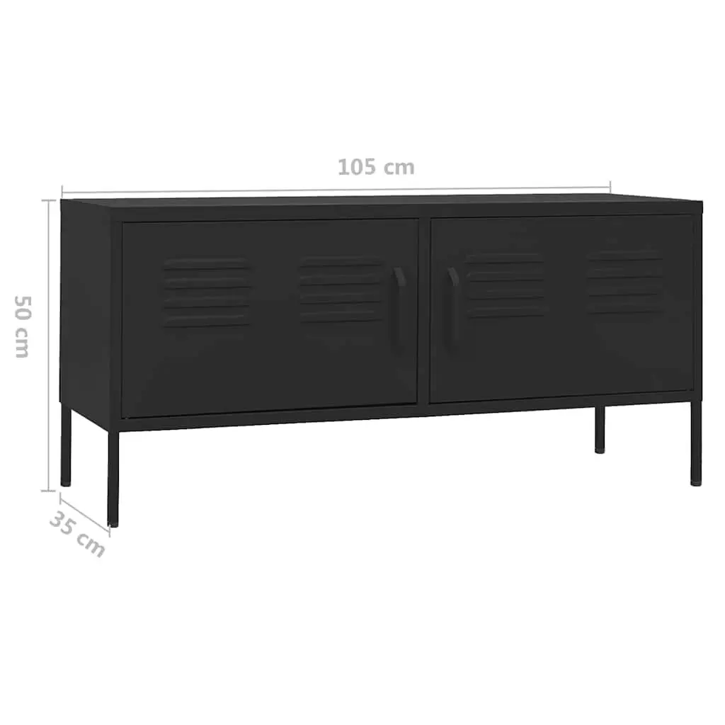 TV Cabinet Steel 105 x 35 x 50 cm Black Storage Unit with Doors Shelves Living Room Furniture Stand