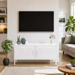 TV Cabinet White Living Room Storage Unit With Doors Shelf Media Console Stand