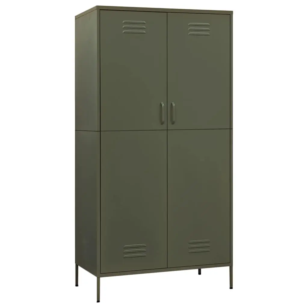Steel Wardrobe Cupboard Cabinet with Adjustable Shelves Hanging Rod Olive Green