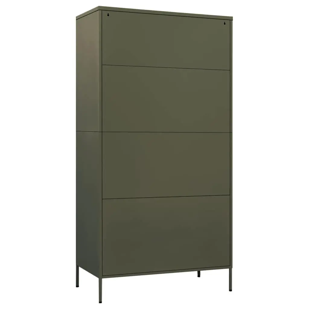 Steel Wardrobe Cupboard Cabinet with Adjustable Shelves Hanging Rod Olive Green