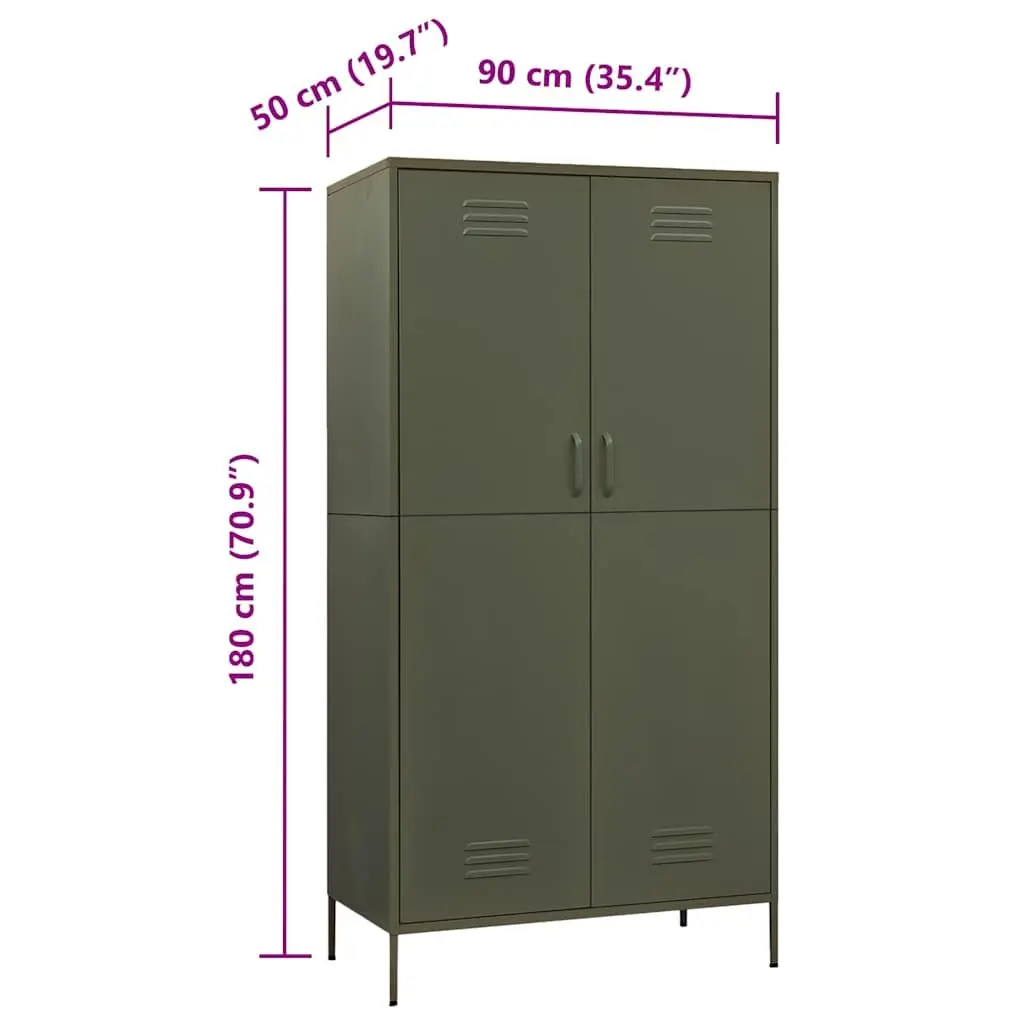 Steel Wardrobe Cupboard Cabinet with Adjustable Shelves Hanging Rod Olive Green