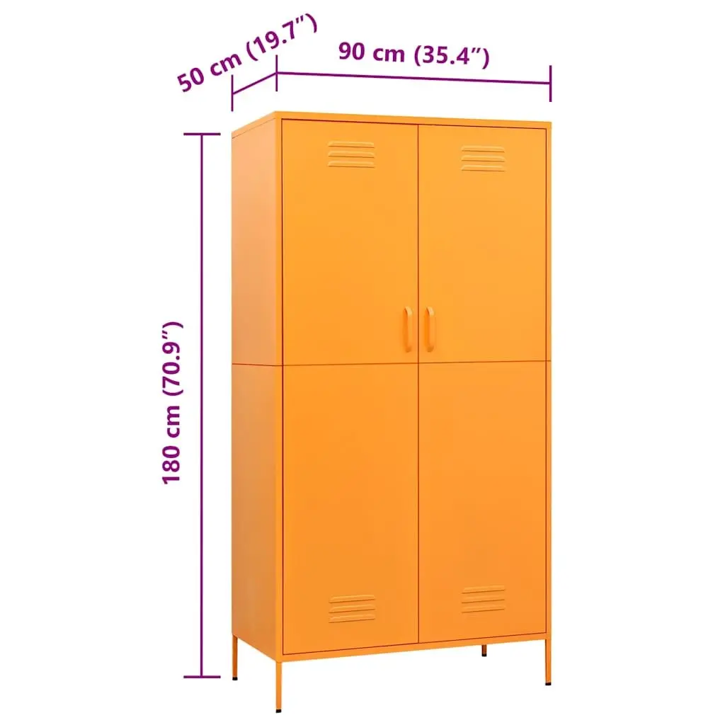 Steel Wardrobe Cabinet Storage Organiser 90x50x180cm Yellow