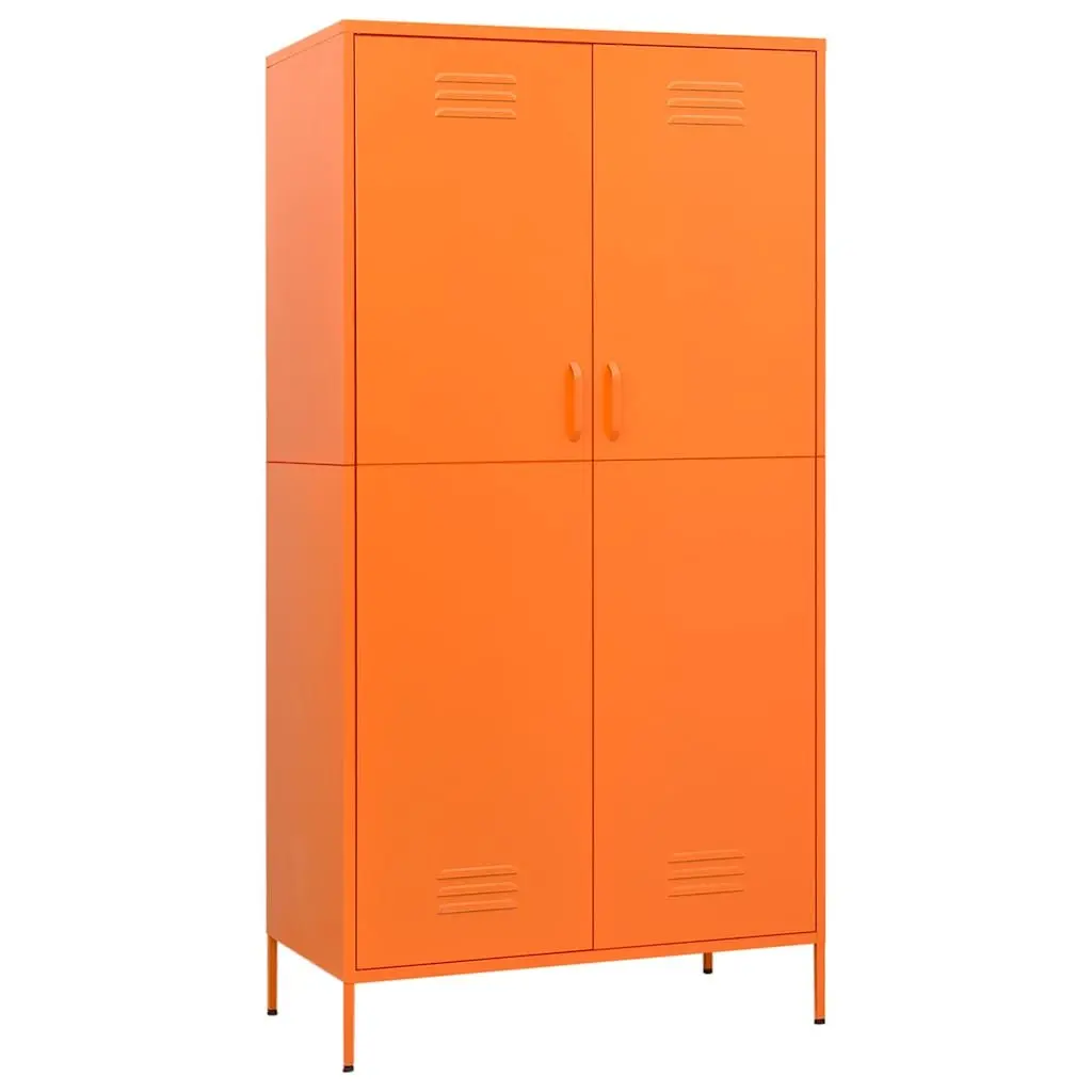 Steel Wardrobe Cabinet Orange with 4 Adjustable Shelves and Hanging Rod 90W x 50D x 180H cm