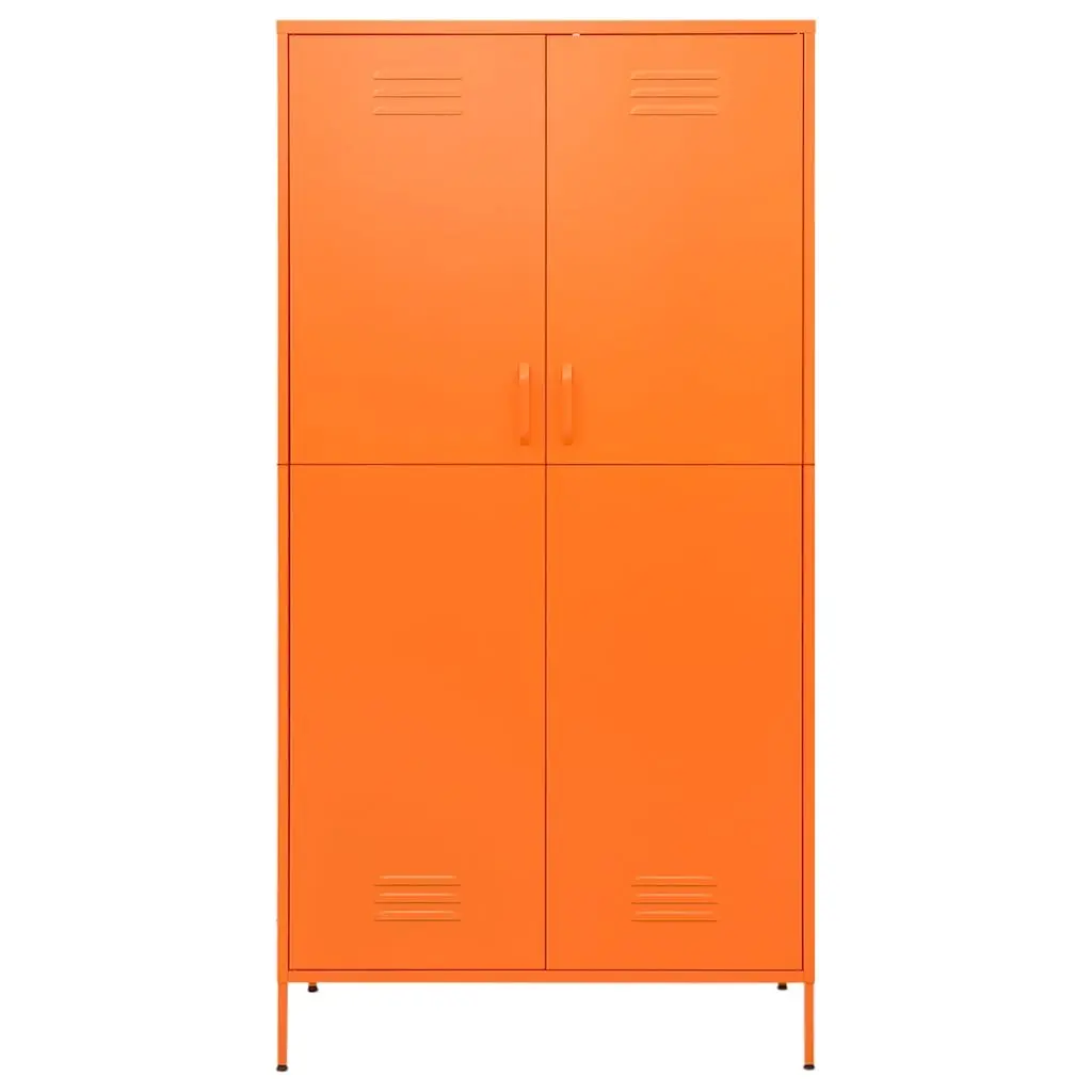Steel Wardrobe Cabinet Orange with 4 Adjustable Shelves and Hanging Rod 90W x 50D x 180H cm