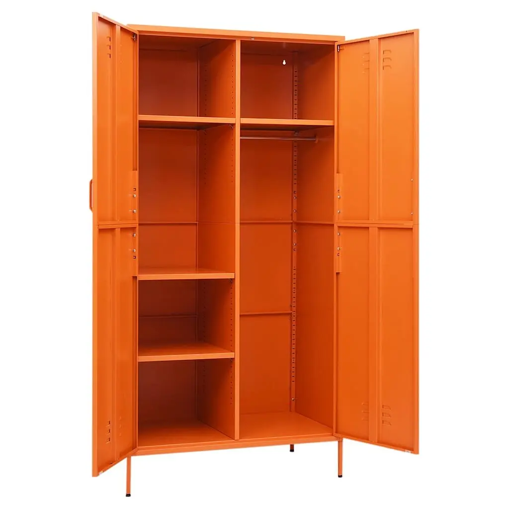 Steel Wardrobe Cabinet Orange with 4 Adjustable Shelves and Hanging Rod 90W x 50D x 180H cm