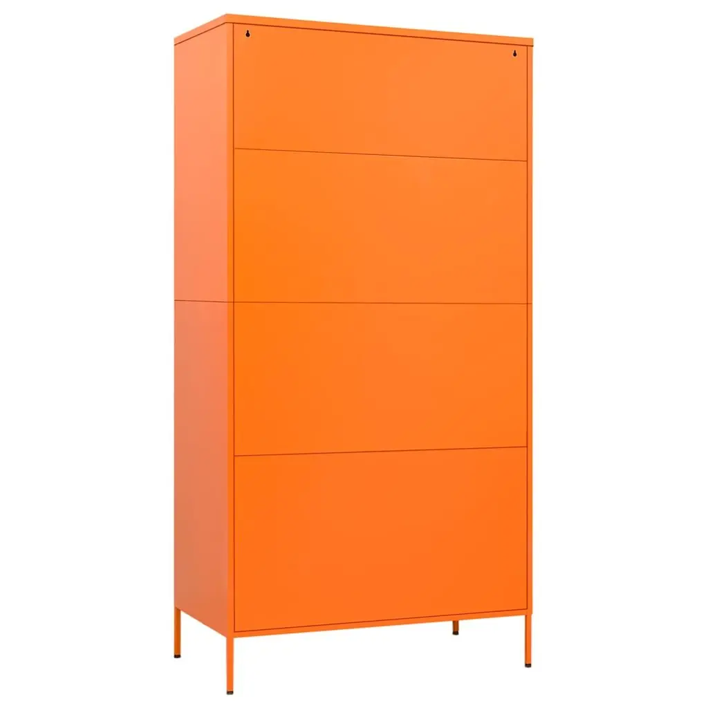 Steel Wardrobe Cabinet Orange with 4 Adjustable Shelves and Hanging Rod 90W x 50D x 180H cm