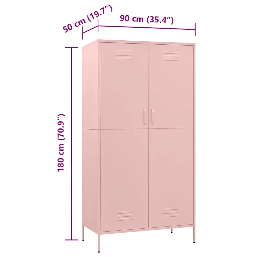 Wardrobe Cabinet Steel 90x50x180cm Pink Adjustable Shelves