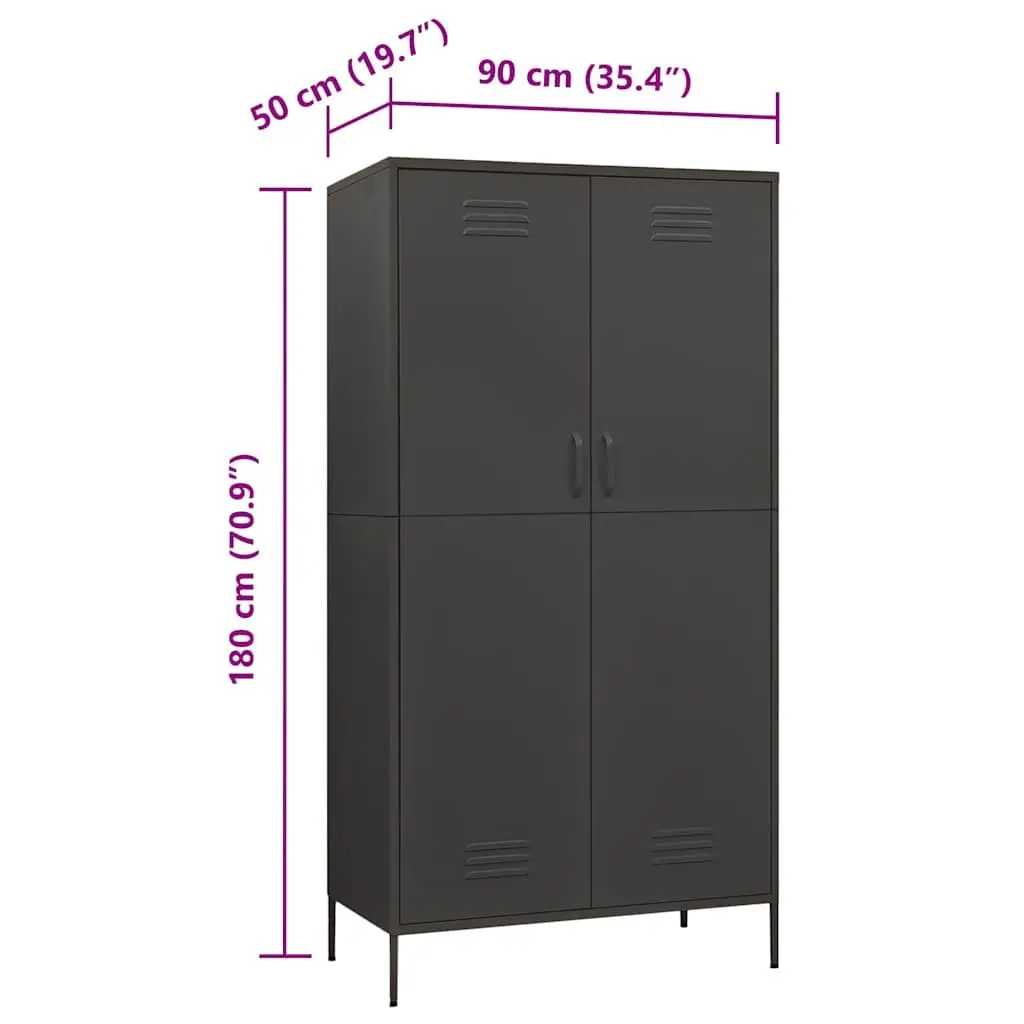 Wardrobe Anthracite Steel Storage Cabinet 90x50x180 cm with Hanging Rod Shelves