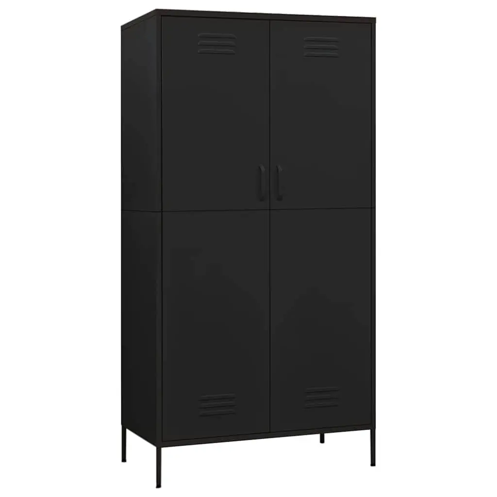 Wardrobe Cabinet Black Steel Storage Cupboard Clothing Organiser 4 Shelves