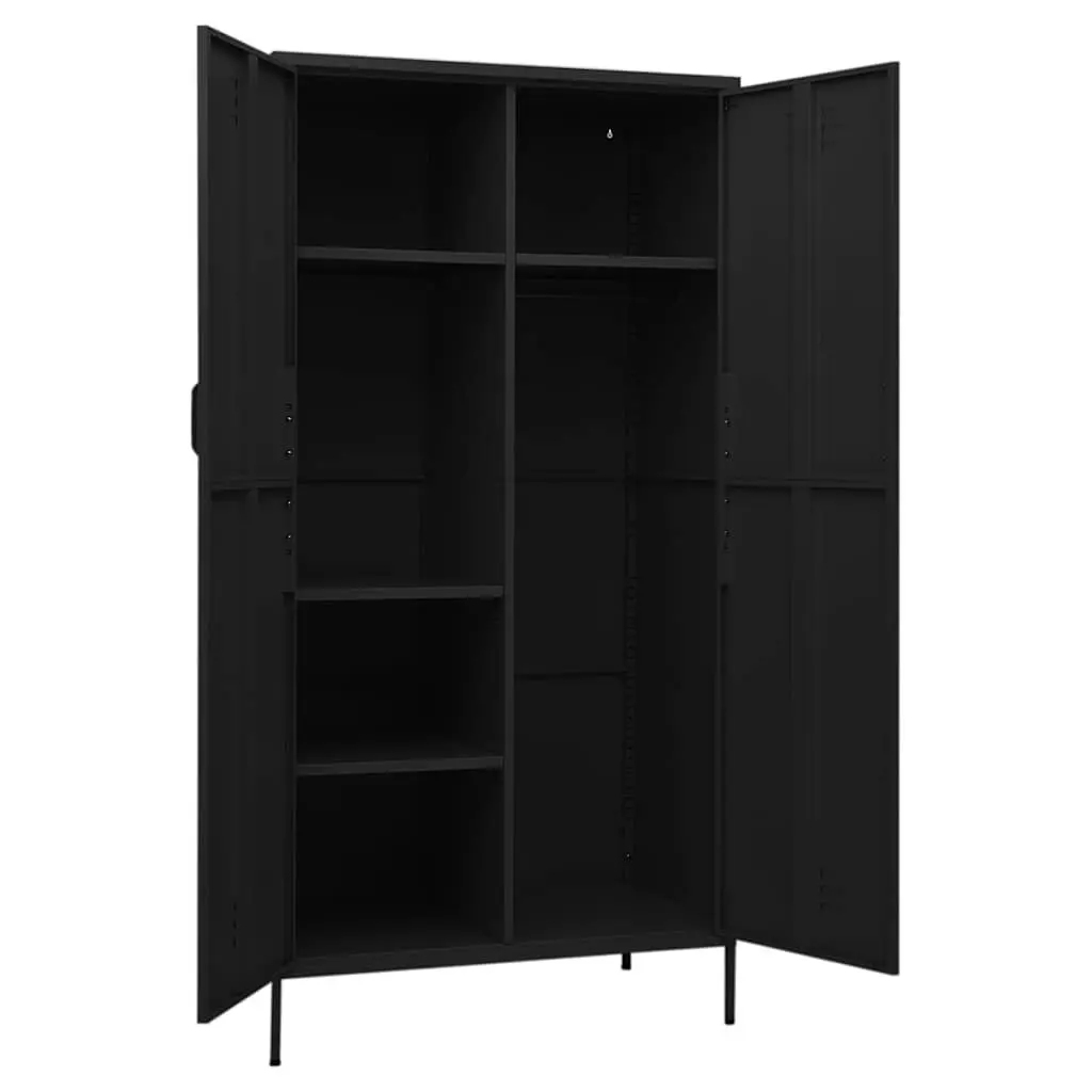 Wardrobe Cabinet Black Steel Storage Cupboard Clothing Organiser 4 Shelves