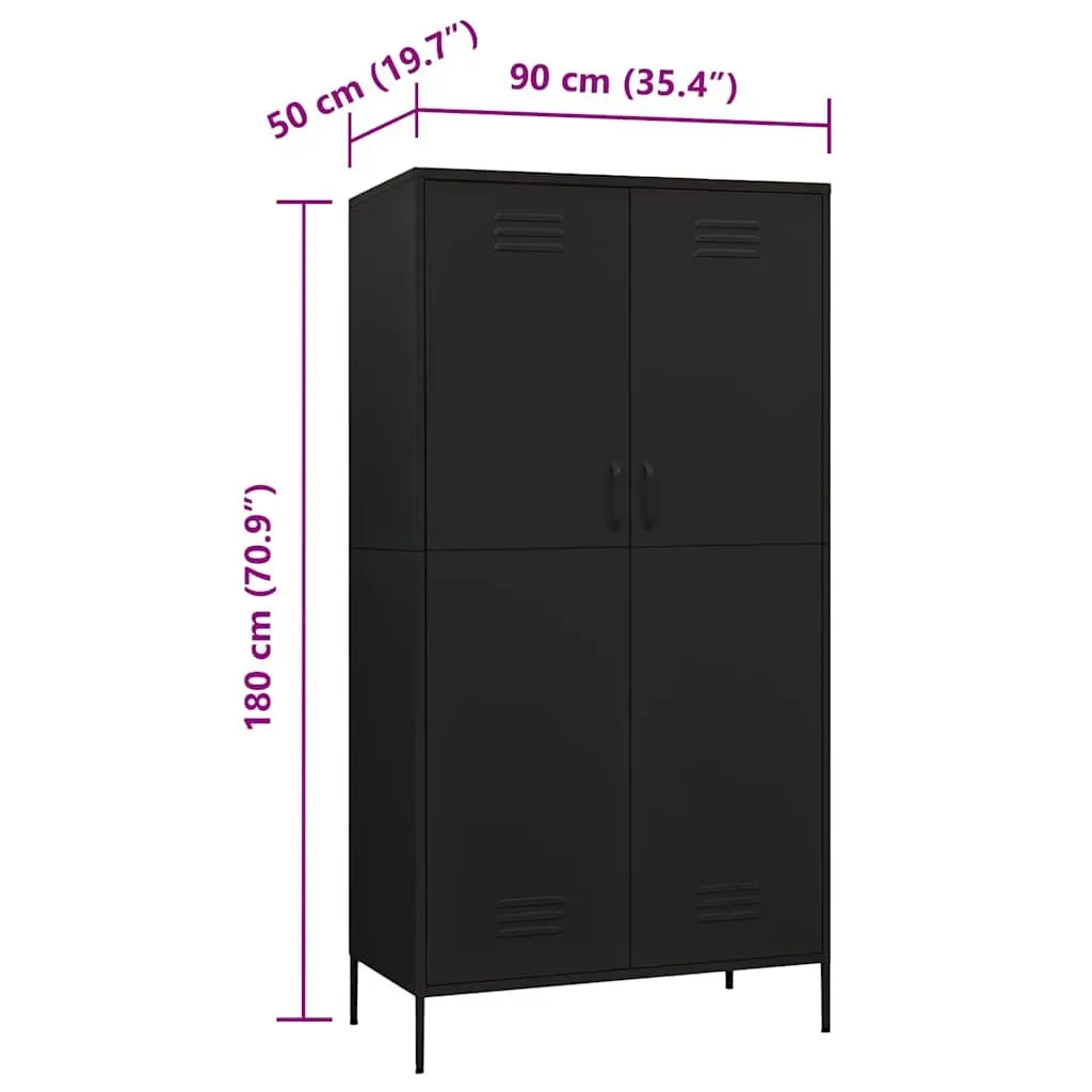 Wardrobe Cabinet Black Steel Storage Cupboard Clothing Organiser 4 Shelves