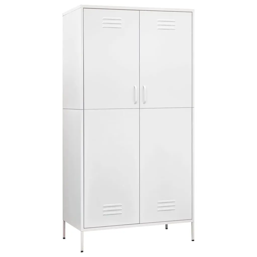 White Steel Wardrobe Cupboard 4 Shelves Hanging Rod Storage Cabinet Organiser