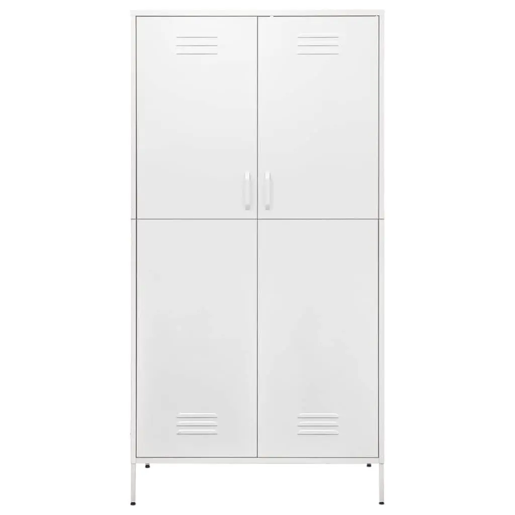 White Steel Wardrobe Cupboard 4 Shelves Hanging Rod Storage Cabinet Organiser