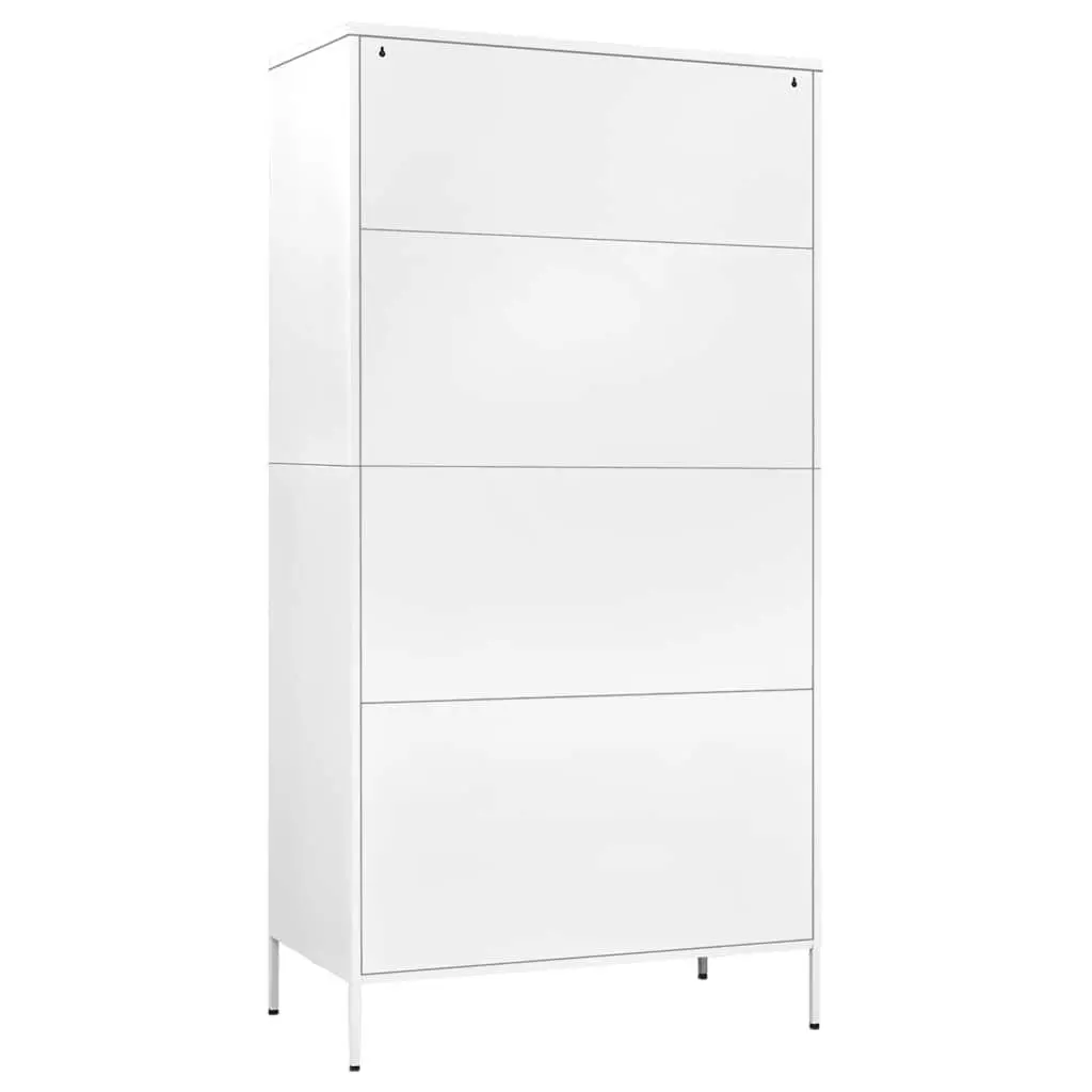 White Steel Wardrobe Cupboard 4 Shelves Hanging Rod Storage Cabinet Organiser