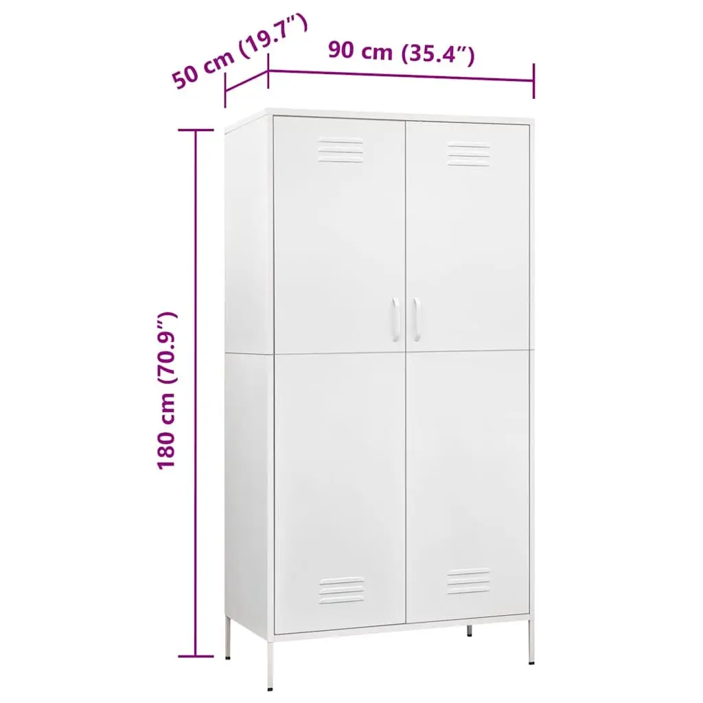 White Steel Wardrobe Cupboard 4 Shelves Hanging Rod Storage Cabinet Organiser