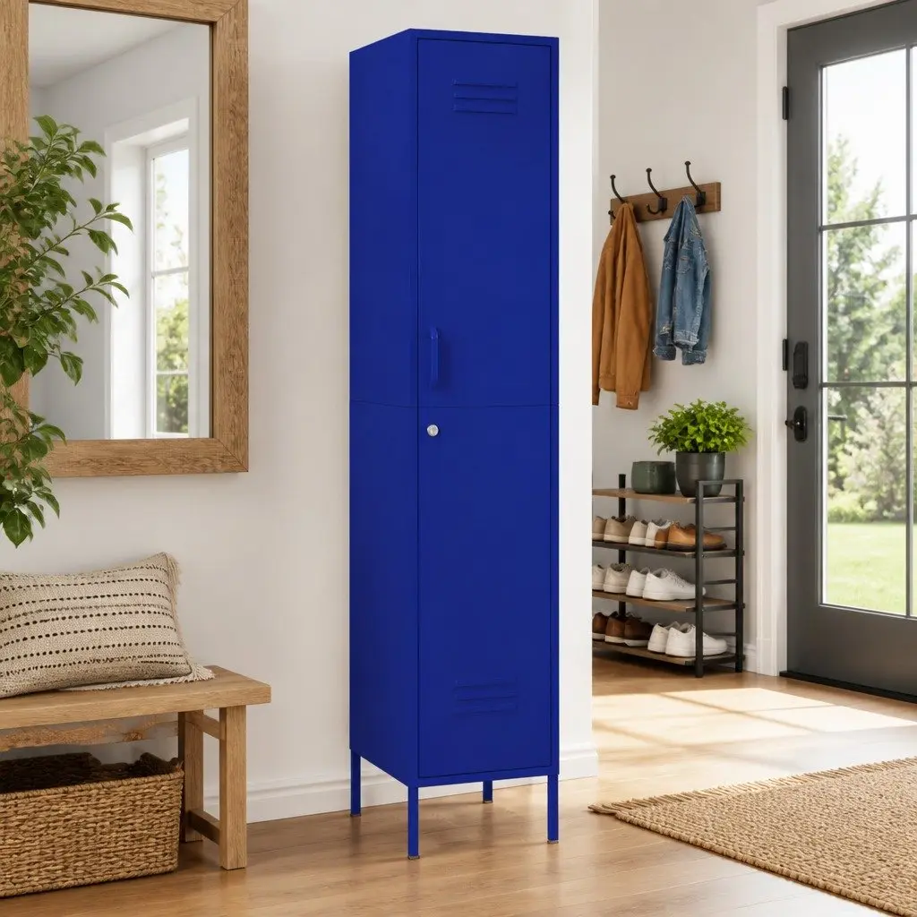 Steel Storage Cabinet Navy Blue Adjustable Shelves 4 Units Secure Office Furniture