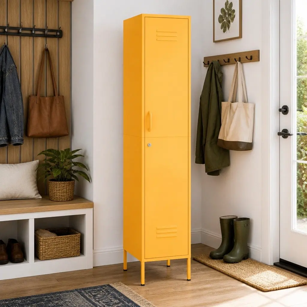 Storage Locker Cabinet Yellow 4 Shelf Adjustable Steel Secure Filing Organizer
