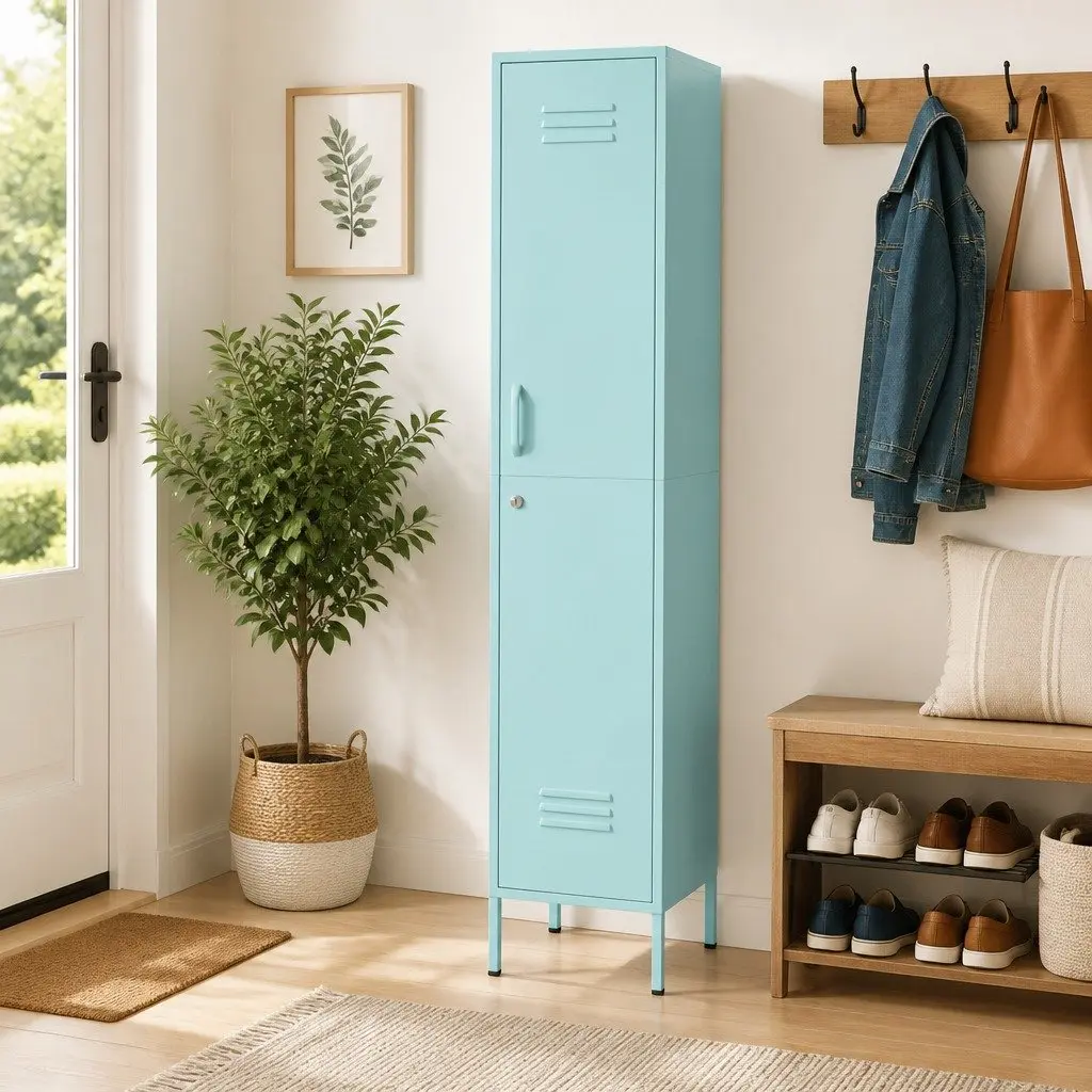 Steel Storage Cabinet Green Adjustable Shelving 4 Shelves Locking Office Bedroom 35x46x180cm