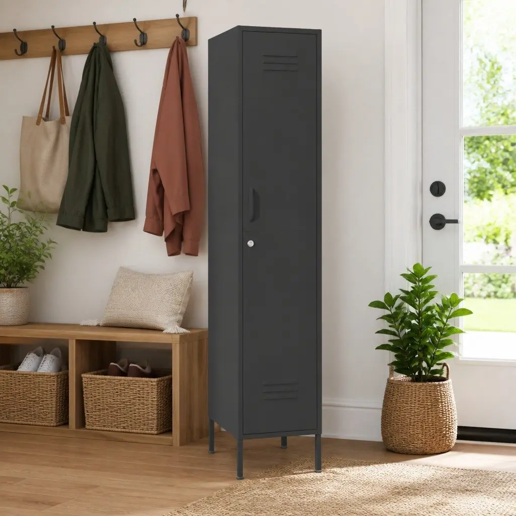 Steel Locker Cabinet Anthracite 4 Adjustable Shelves 35W x 46D x 180H cm