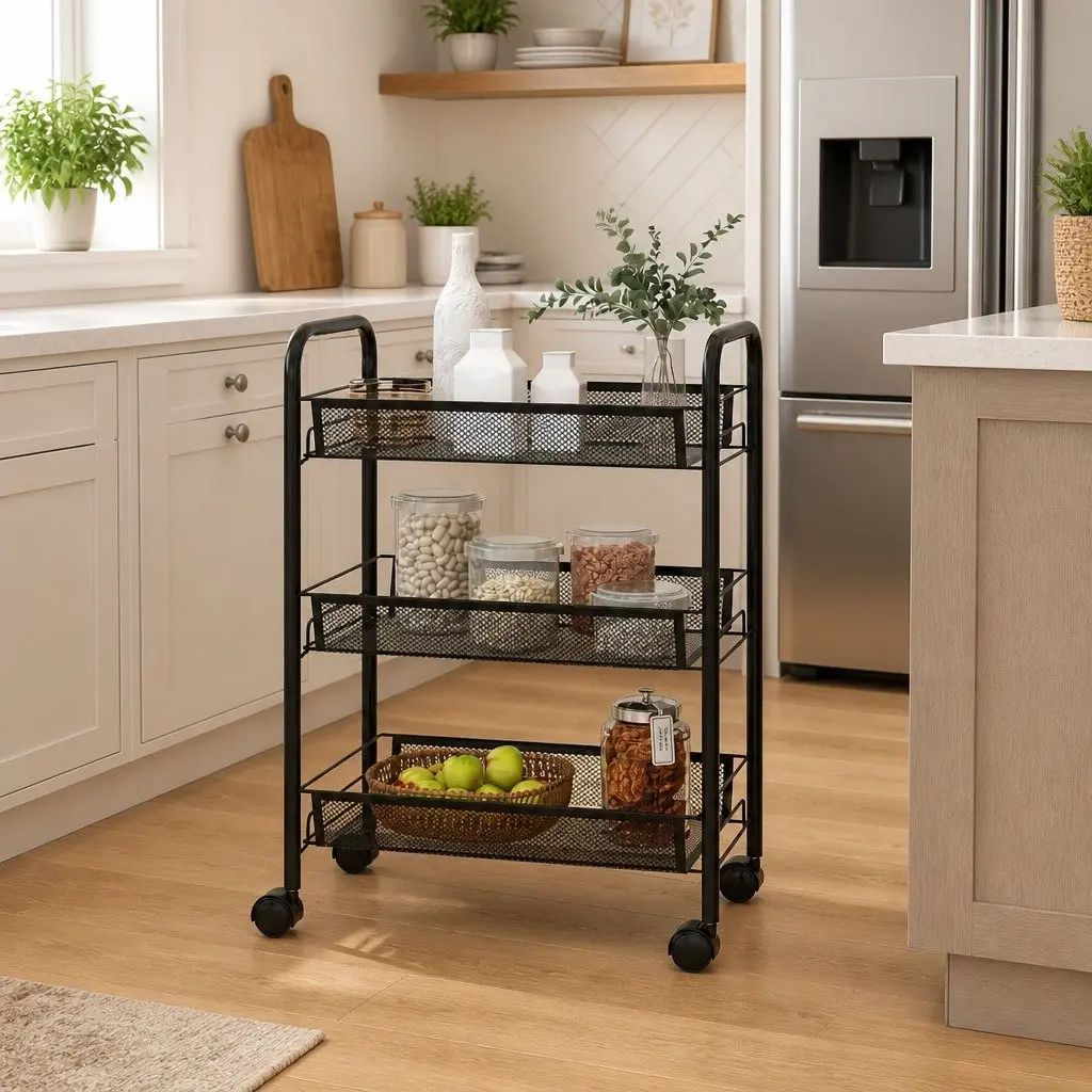 3-Tier Kitchen Storage Cart in Black