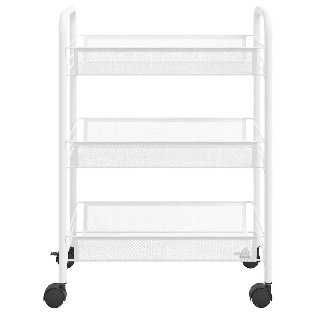 3-Tier Kitchen Trolley Iron White Storage Cart Organiser Mesh Baskets Wheels