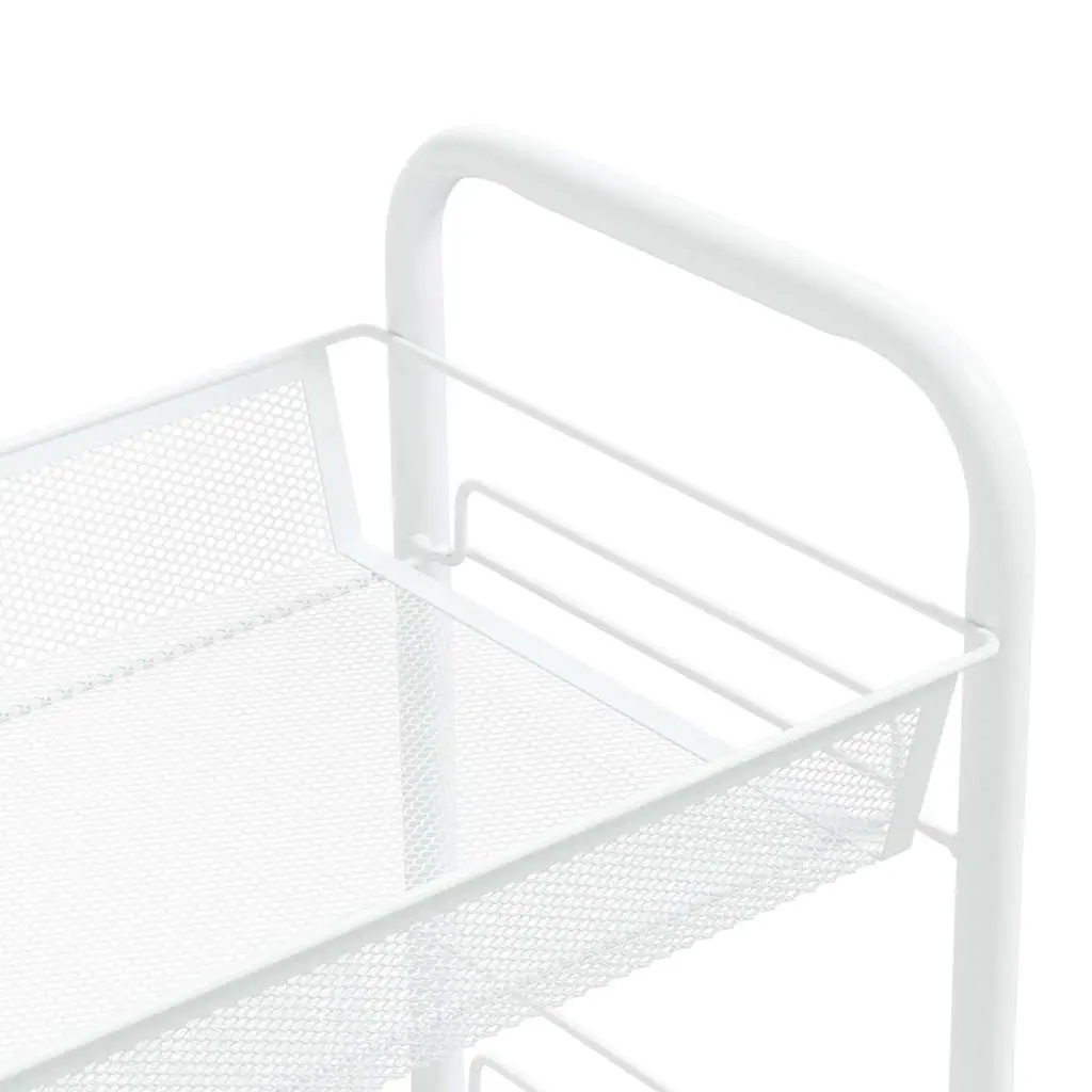 3-Tier Kitchen Trolley Iron White Storage Cart Organiser Mesh Baskets Wheels