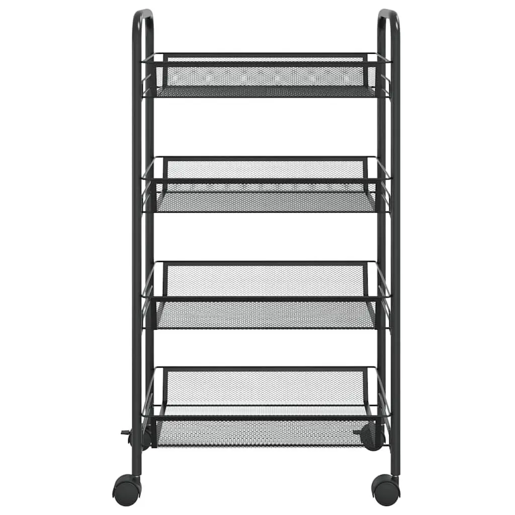 4-Tier Kitchen Trolley Iron Black Storage Cart Removable Mesh Baskets Wheels