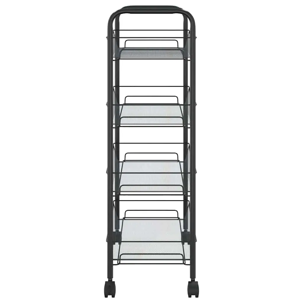 4-Tier Kitchen Trolley Iron Black Storage Cart Removable Mesh Baskets Wheels