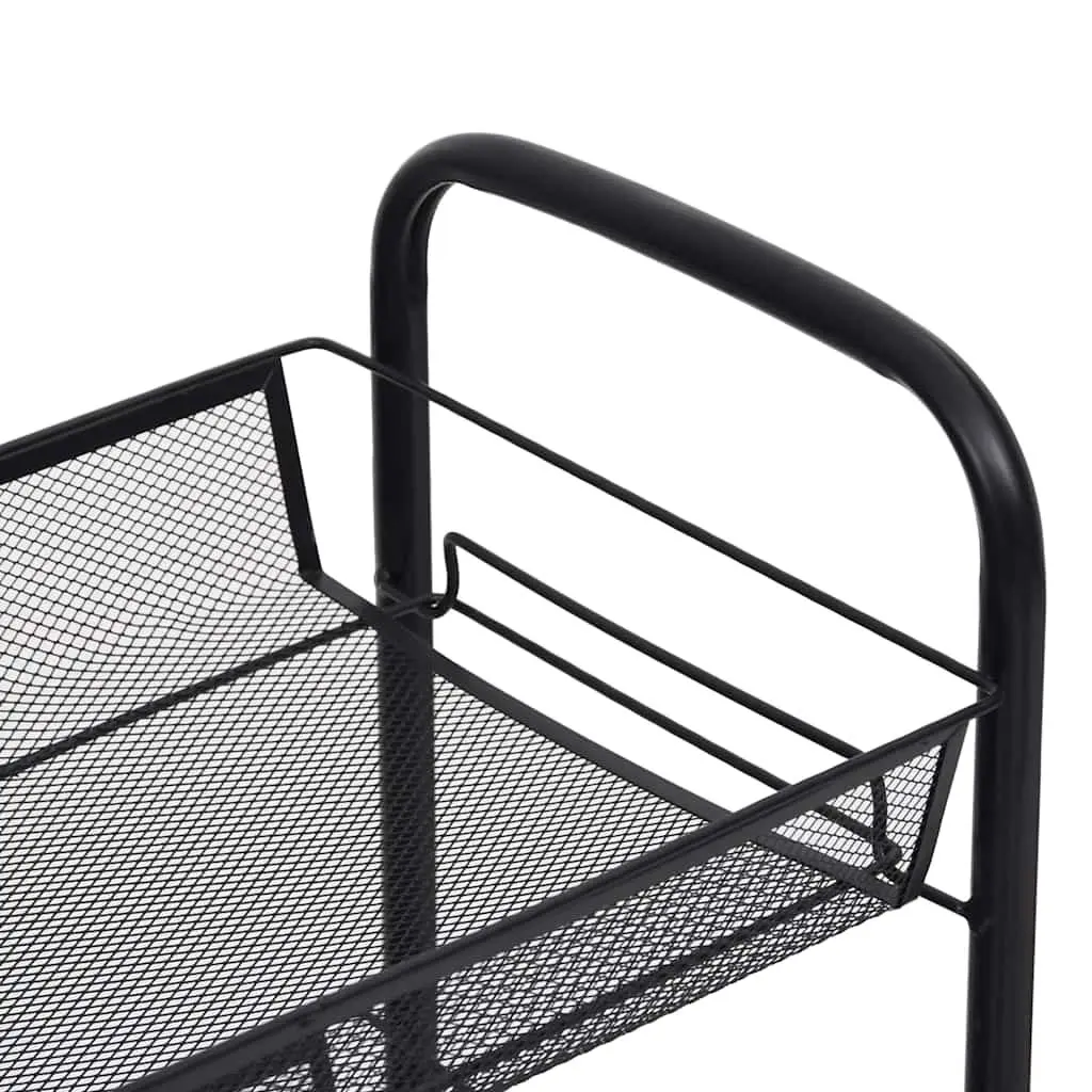 4-Tier Kitchen Trolley Iron Black Storage Cart Removable Mesh Baskets Wheels