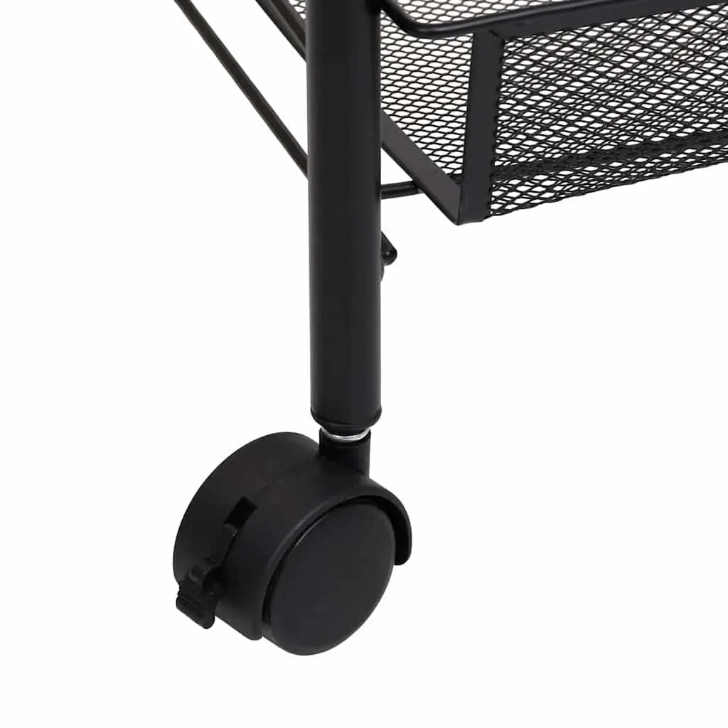 4-Tier Kitchen Trolley Iron Black Storage Cart Removable Mesh Baskets Wheels