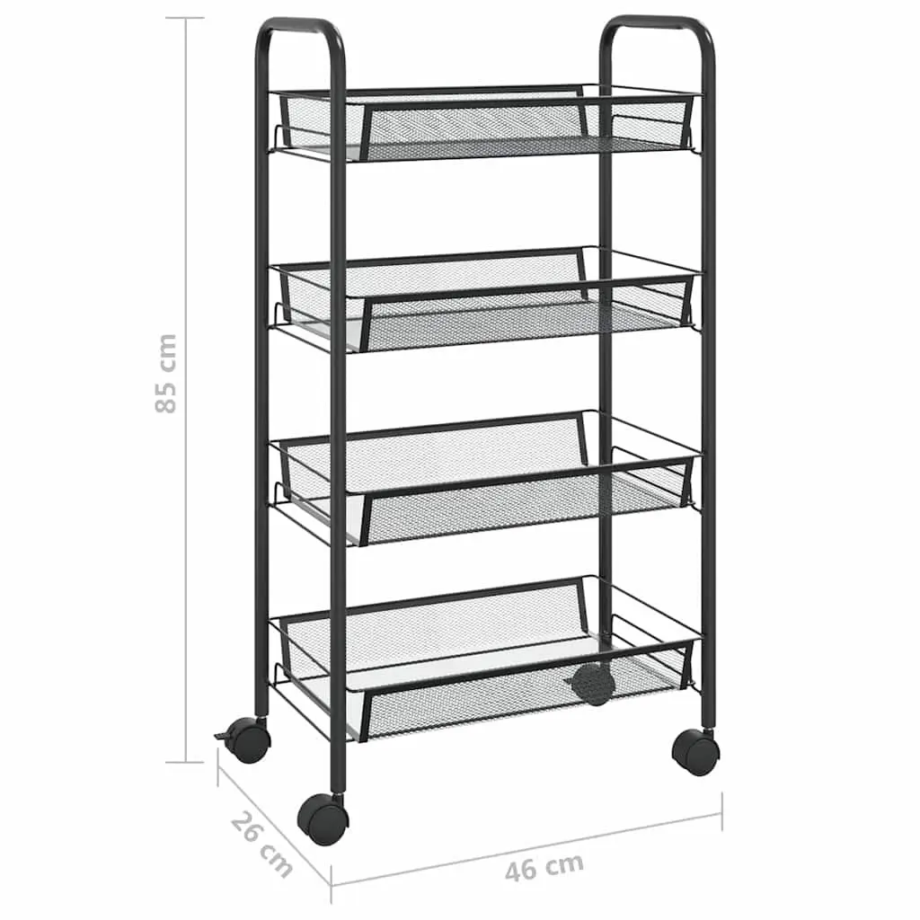 4-Tier Kitchen Trolley Iron Black Storage Cart Removable Mesh Baskets Wheels