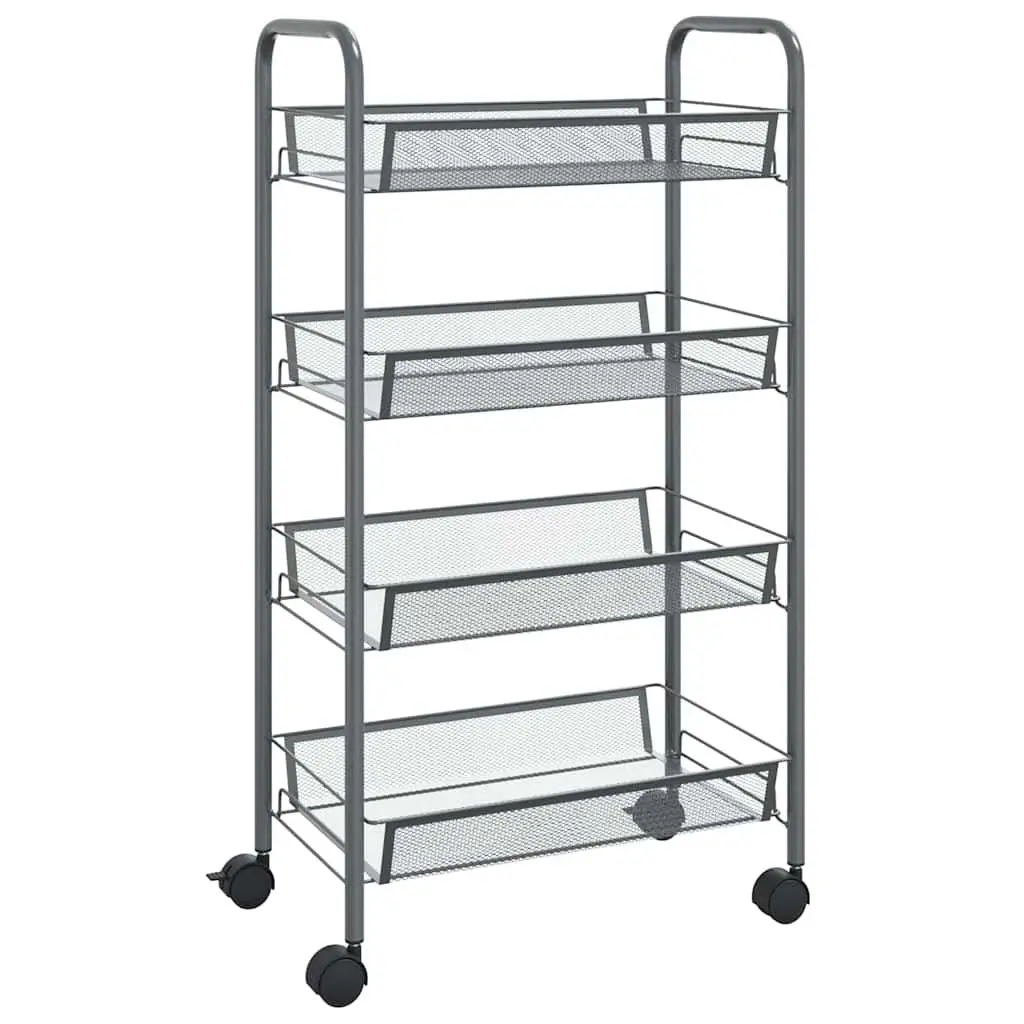 4-Tier Kitchen Trolley Iron Grey Storage Cart Removable Mesh Baskets Wheels
