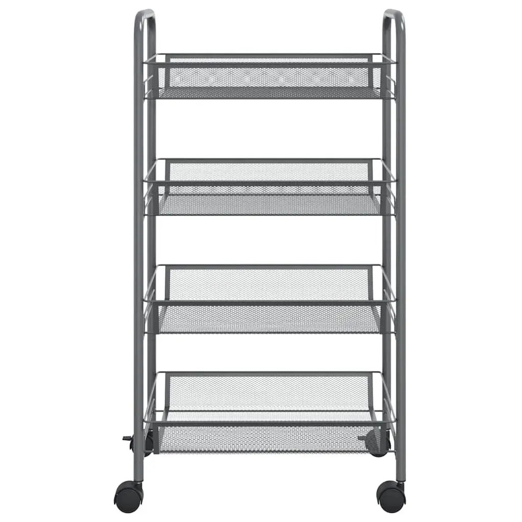 4-Tier Kitchen Trolley Iron Grey Storage Cart Removable Mesh Baskets Wheels