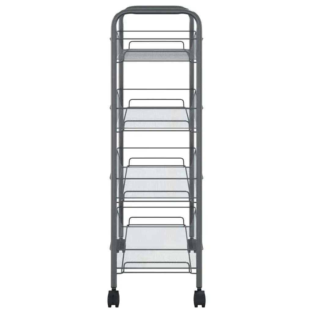 4-Tier Kitchen Trolley Iron Grey Storage Cart Removable Mesh Baskets Wheels
