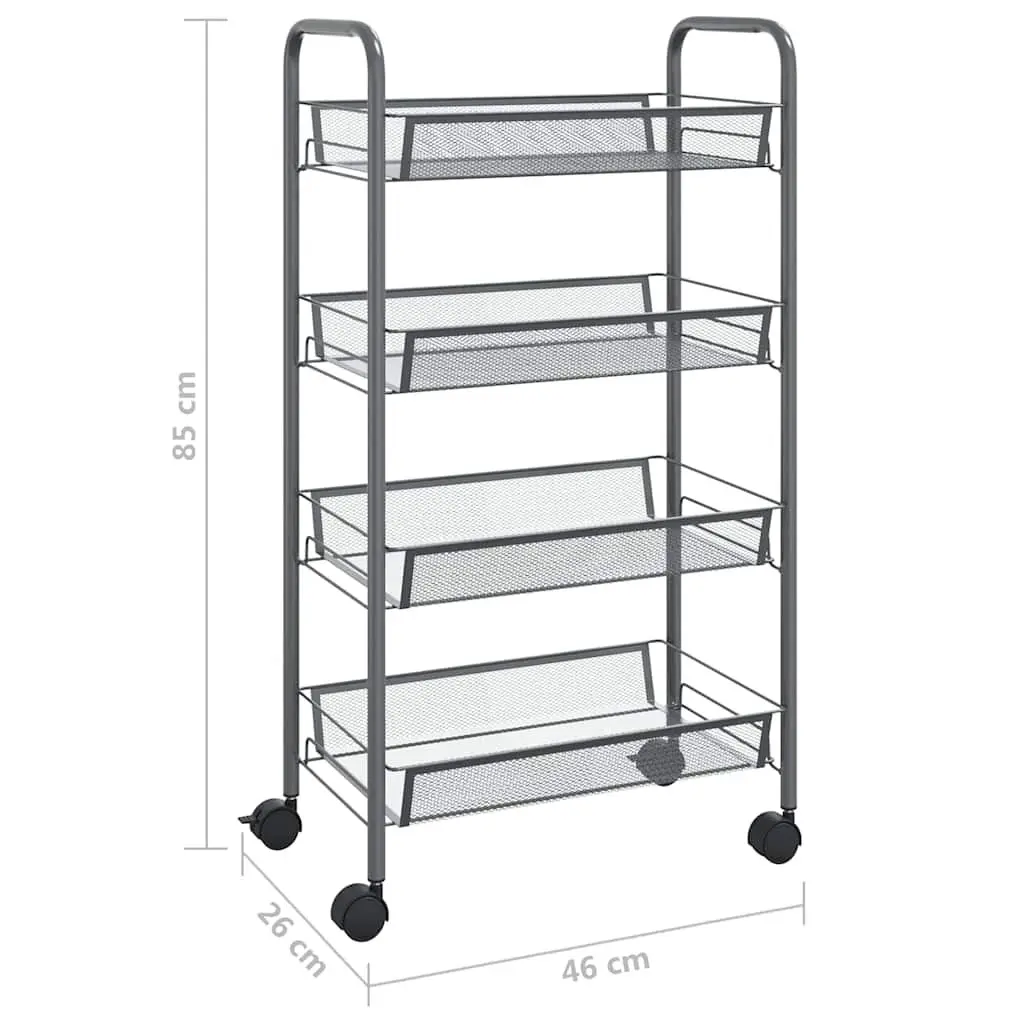 4-Tier Kitchen Trolley Iron Grey Storage Cart Removable Mesh Baskets Wheels
