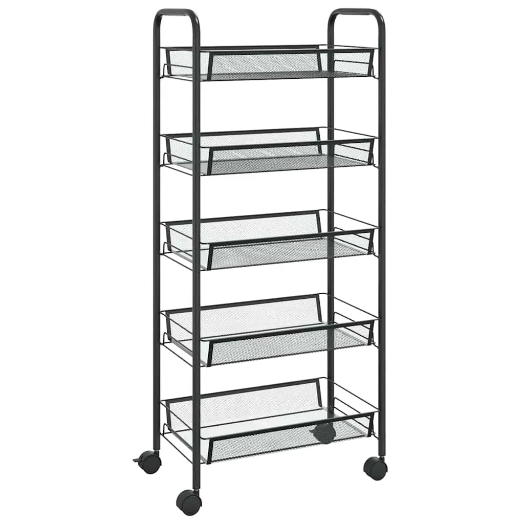 5-Tier Trolley Iron Black Removable Baskets Storage Cart with Wheels 46x26x105cm