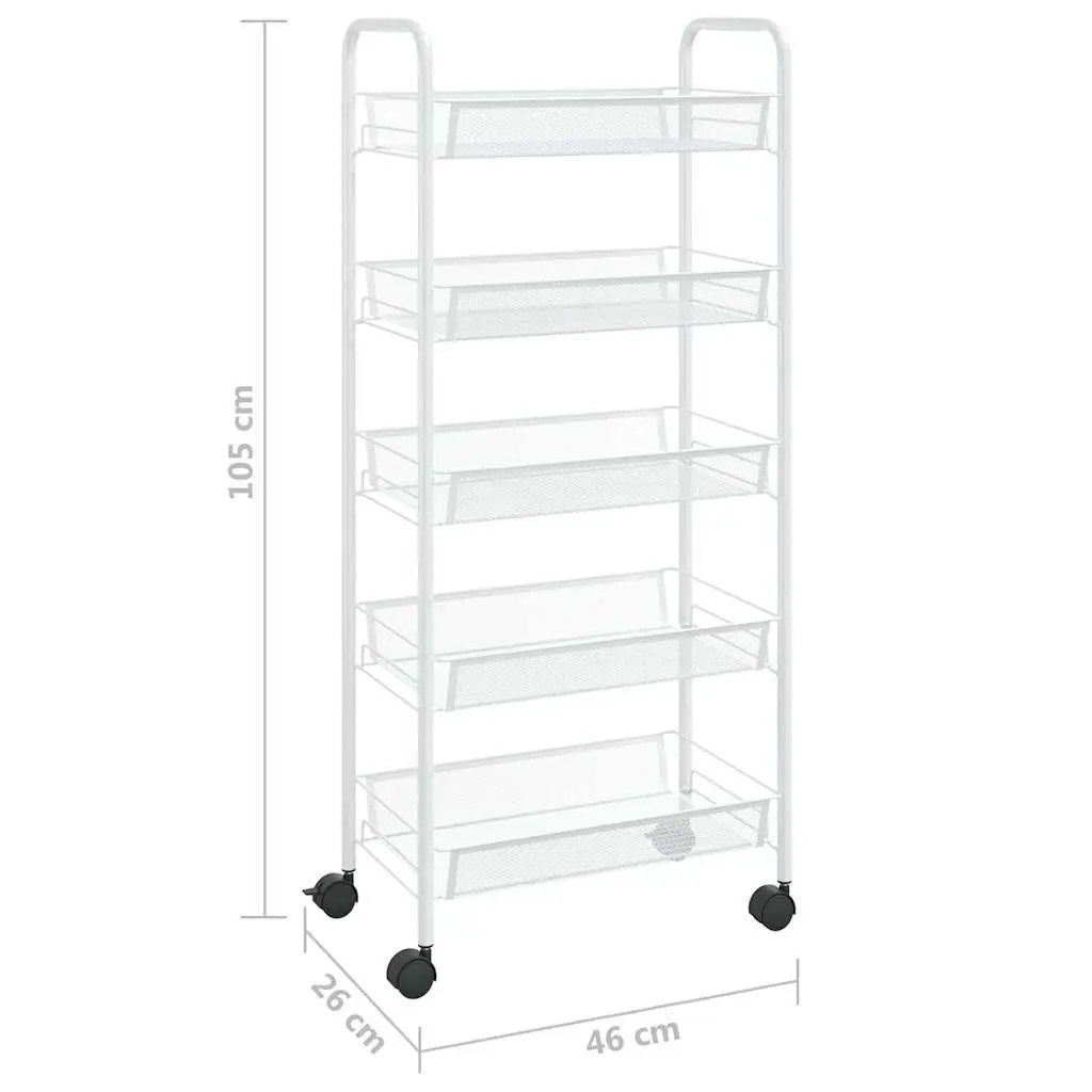 5-Tier Kitchen Trolley Iron White Storage Cart with Removable Mesh Baskets