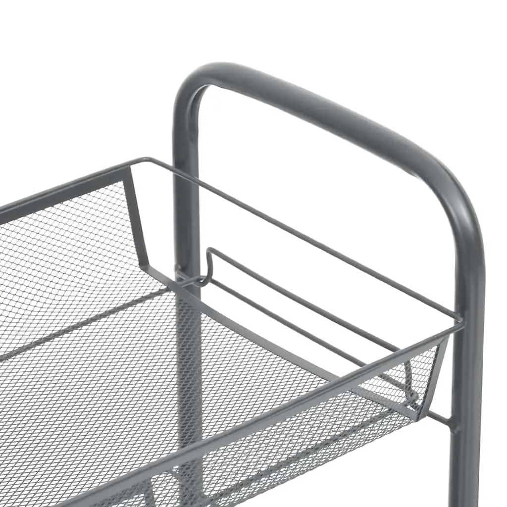 5-Tier Iron Kitchen Trolley Grey Storage Cart Organiser with Removable Baskets and Wheels
