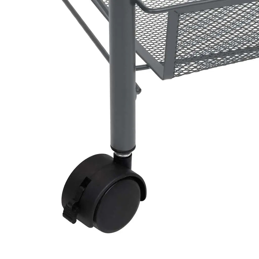 5-Tier Iron Kitchen Trolley Grey Storage Cart Organiser with Removable Baskets and Wheels
