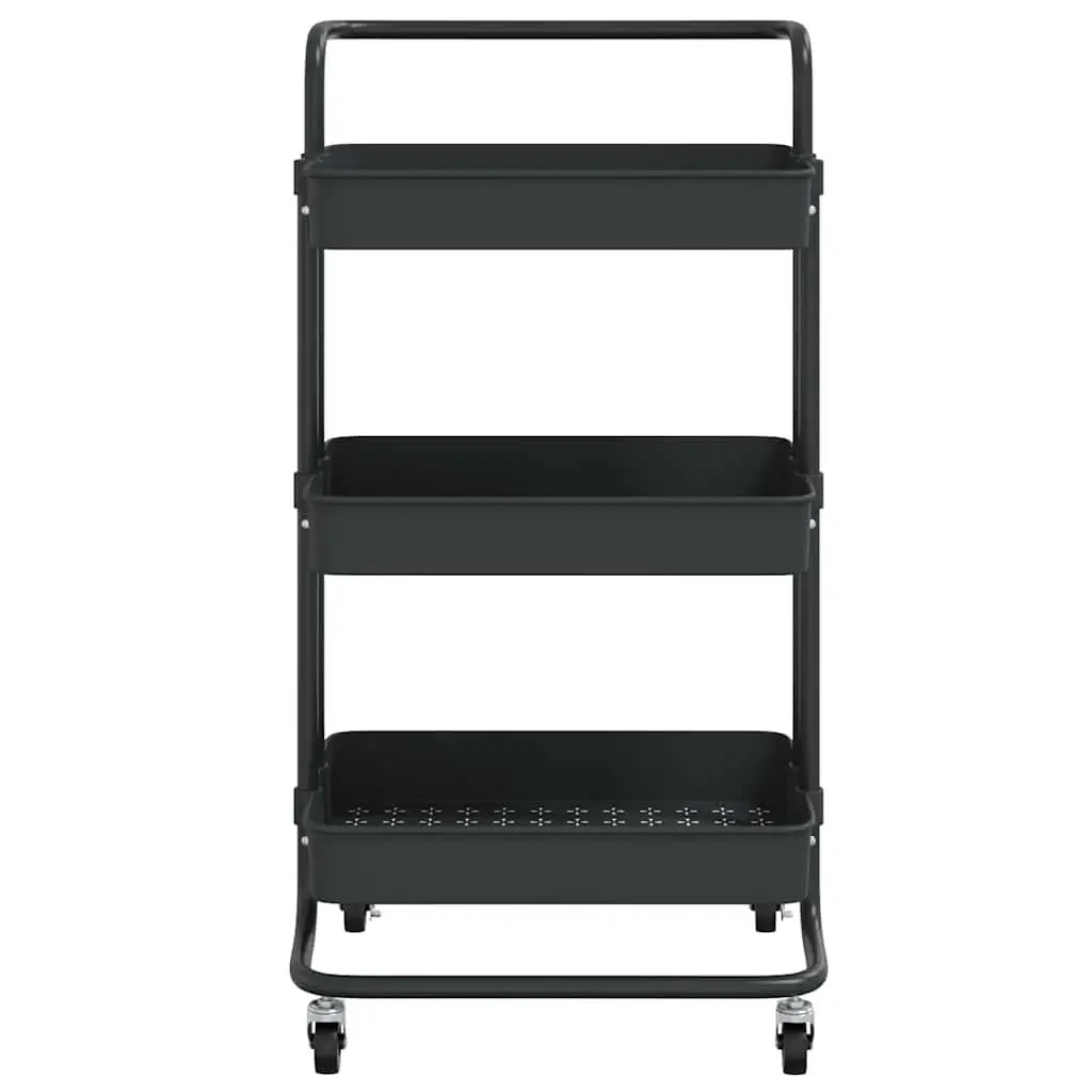 3TierStorageCartKitchenTrolleywithRemovableBasketsBlackABSPlasticIron42x35x85cmWheelsandHandle
