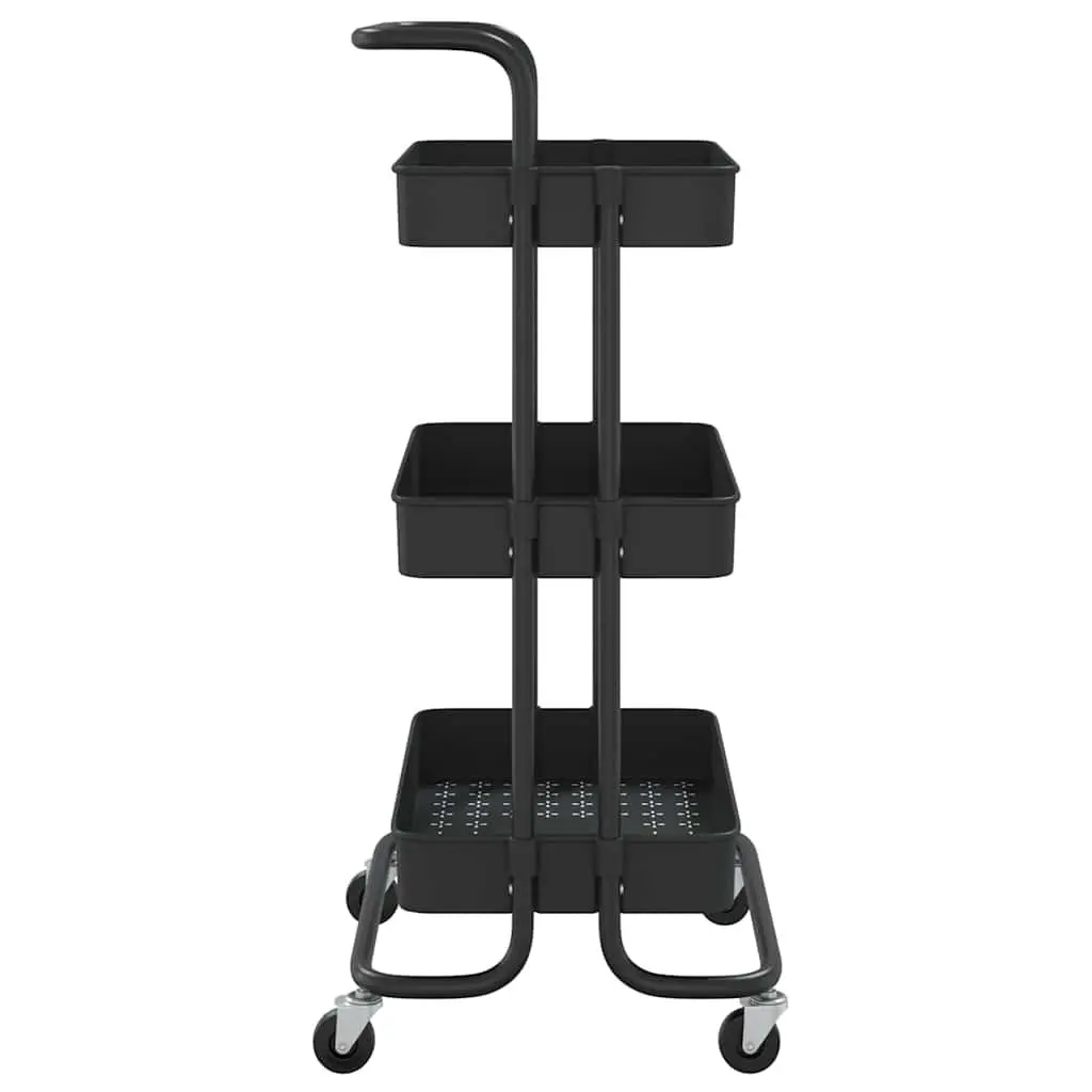 3TierStorageCartKitchenTrolleywithRemovableBasketsBlackABSPlasticIron42x35x85cmWheelsandHandle