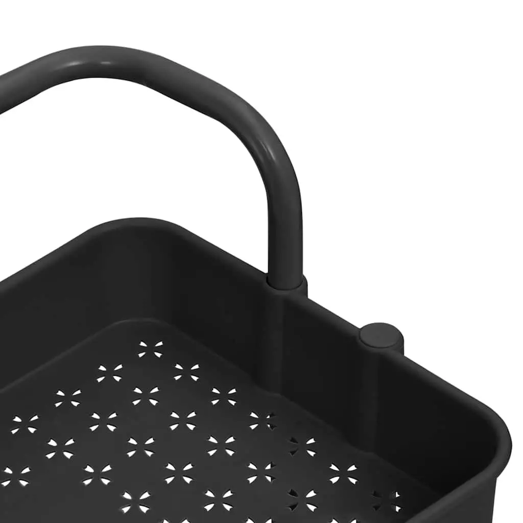 3TierStorageCartKitchenTrolleywithRemovableBasketsBlackABSPlasticIron42x35x85cmWheelsandHandle