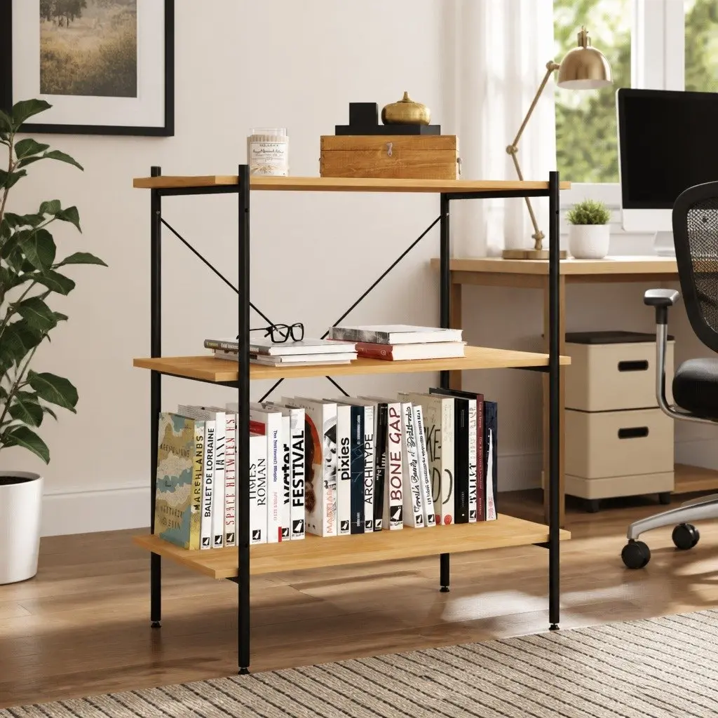 3-Tier Black Oak Shelf for Home Use